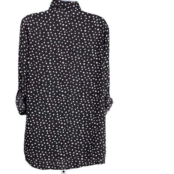 NEIMAN Marcus Sheer Black Cream Spotted Long Sleeve Blouse, Size Medium - Picture 4 of 8